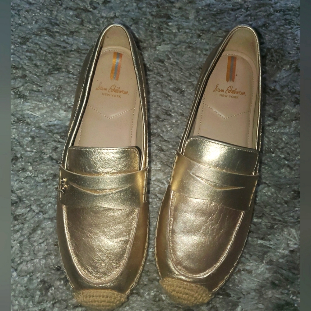 Sam Edelman Kai Gold Leather Espadrille Loafer Size 8